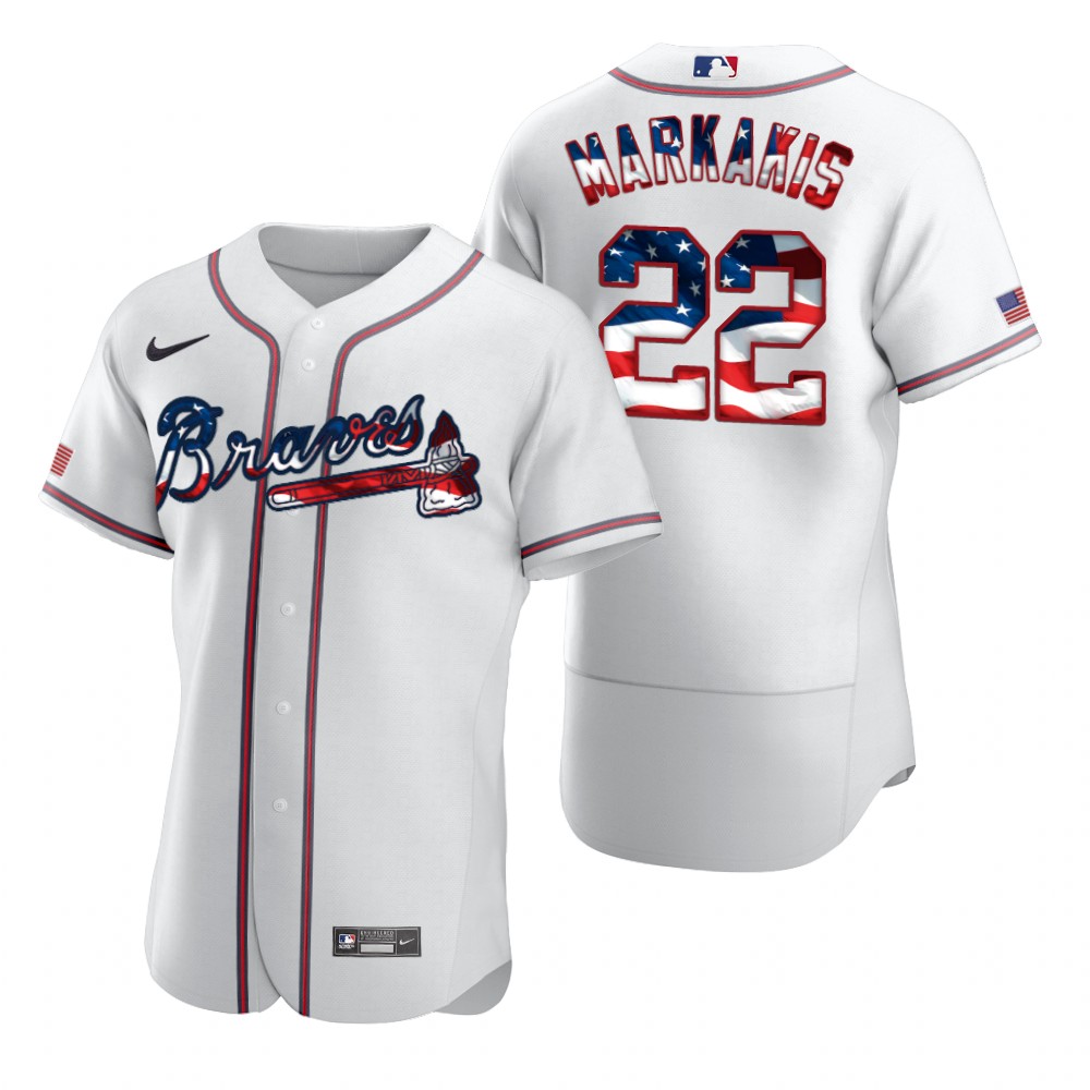 Atlanta Braves 22 Nick Markakis Men Nike White Fluttering USA Flag Limited Edition Authentic MLB Jersey